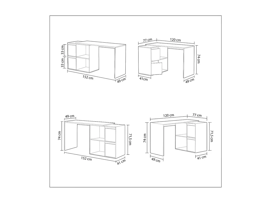 Bureau avec 2 niches et 2 portes coloris Blanc Artik en MDF - Longueur 120 x Profondeur 77 x Hauteur 74 cm