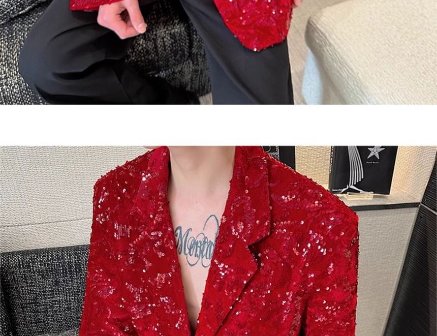 Freehop - Blazer met reverskraag en pailletten, enkelrijs
