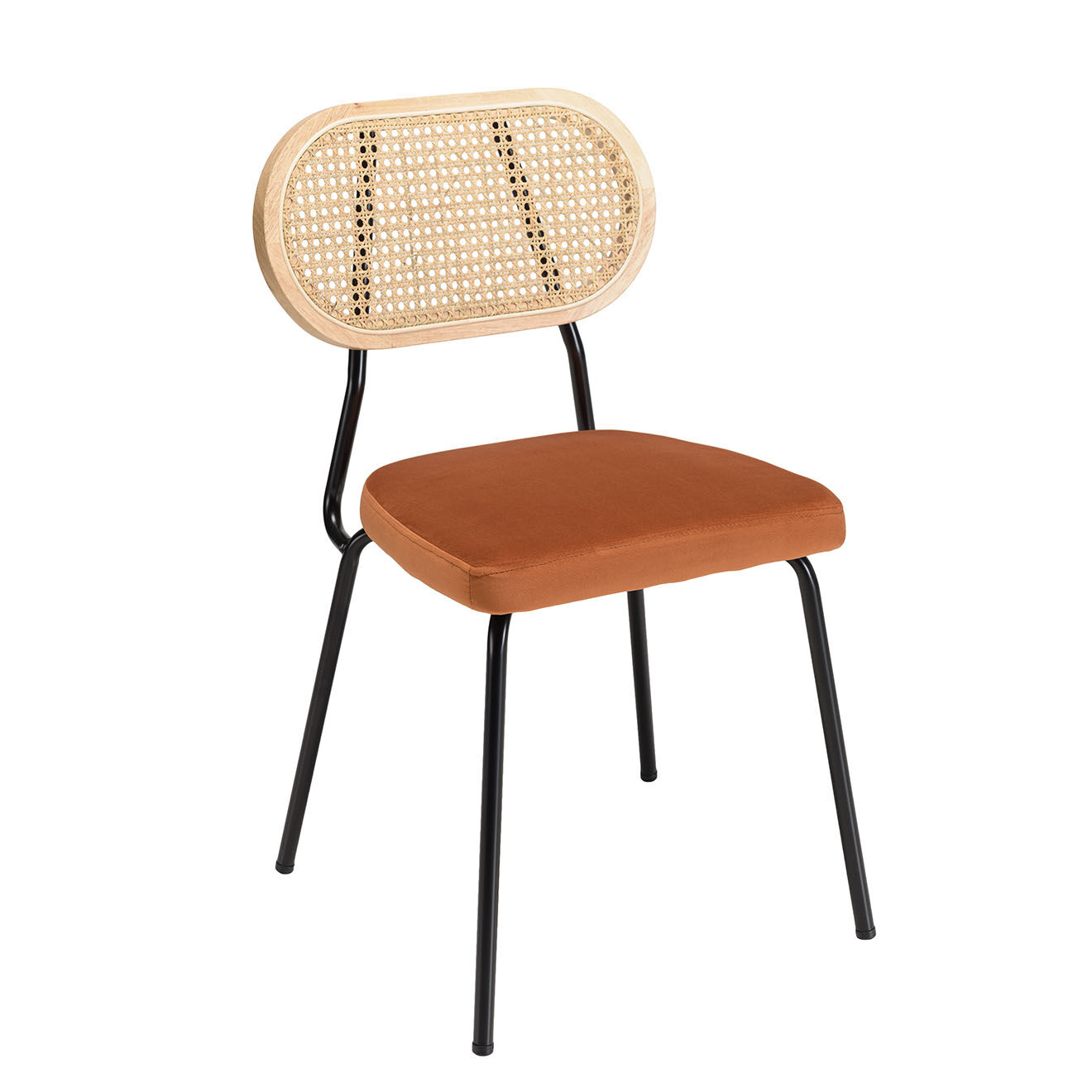 Macabane 2 Chaises velours dossier rotin Albane orange - 48x51x81.5 cm