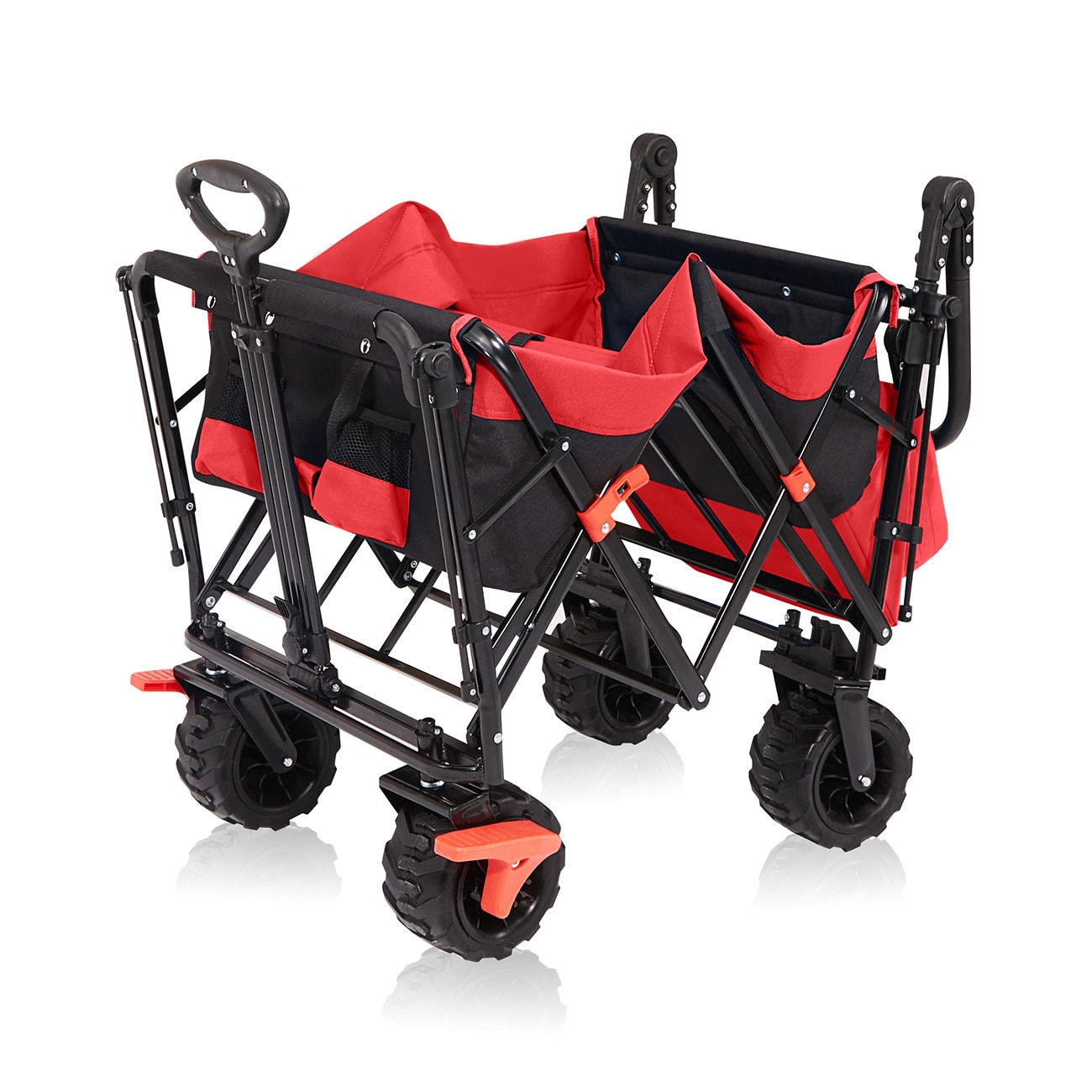 SAMAX Faltbarer Bollerwagen Offroad mit Dach - Schwarz / Rot
