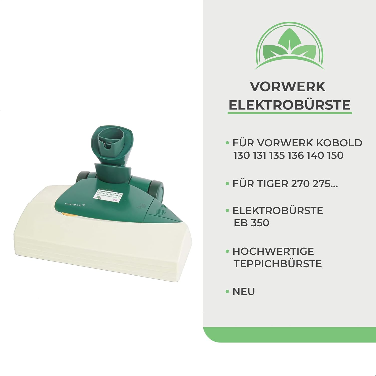 JaTop für Vorwerk Elektrobürste EB 351 für VK 130 131 135 136 140 150 und Tiger 270 275 …Grün Beige