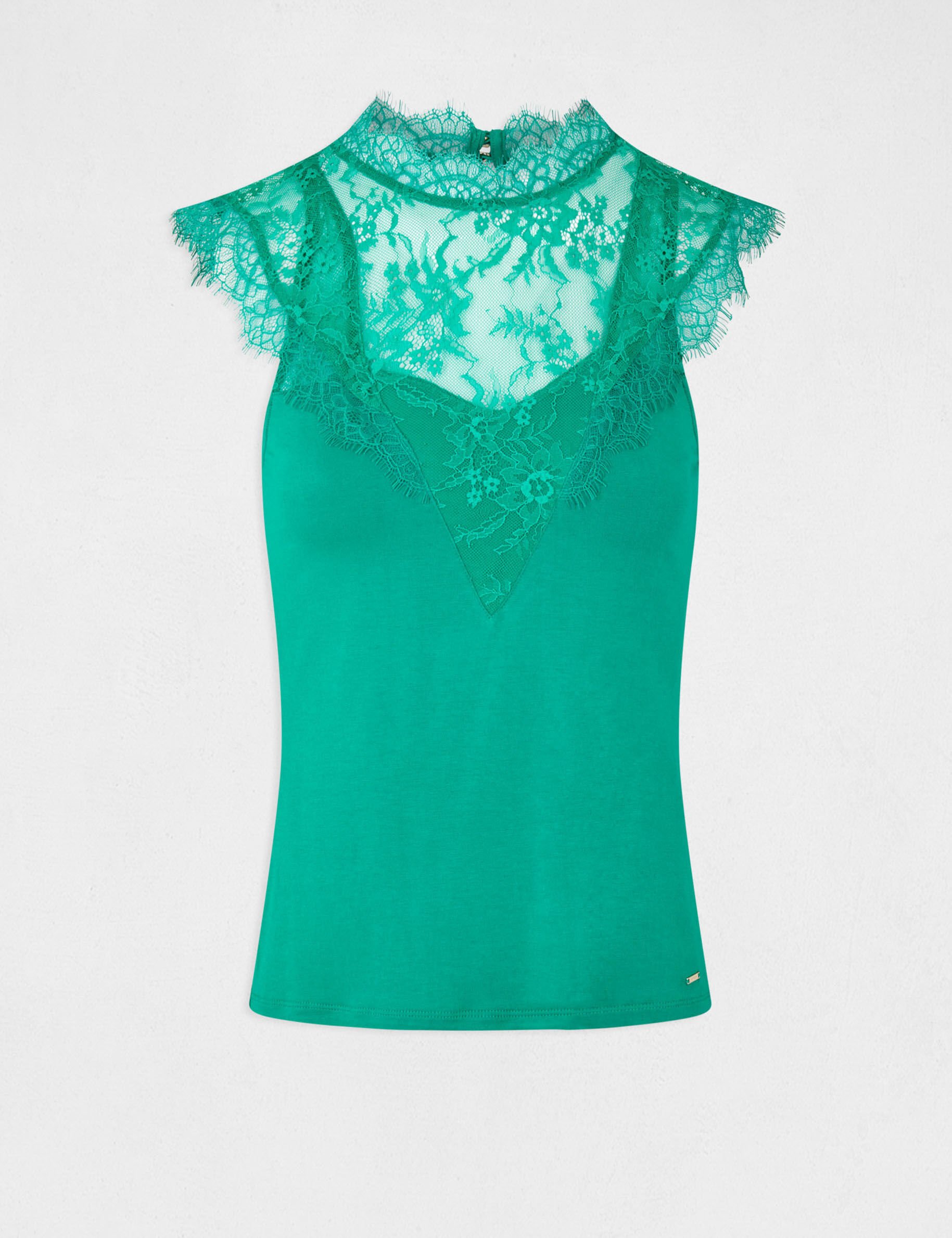T-shirt manches courtes à dentelle vert femme - vert