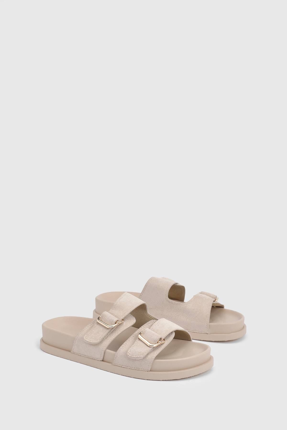 boohoo Sandales À Double Boucle Réglable Avec Semelle Anatomique En Lin