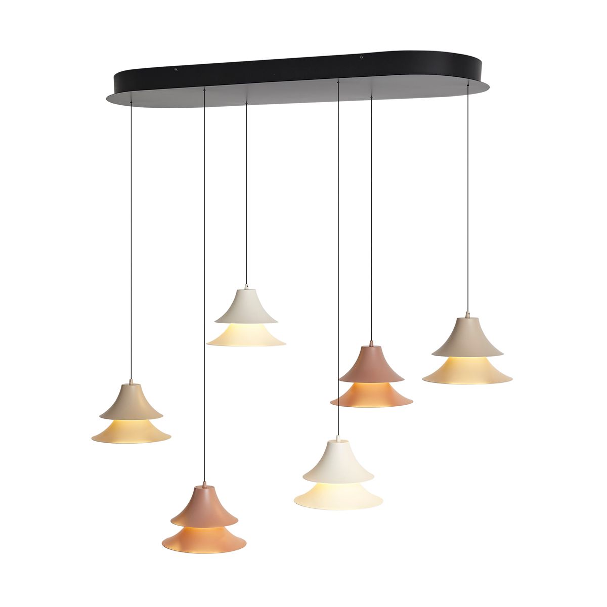 Hanglamp multicolor met ovale plafondplaat incl. LED dimbaar 6-lichts easylift - Witch
