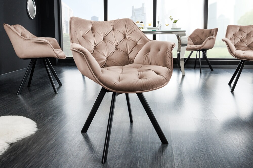 riess-ambiente Stuhl THE DUTCH COMFORT - drehbar grau Samt mit Armlehnen Modern Design Metallbeine