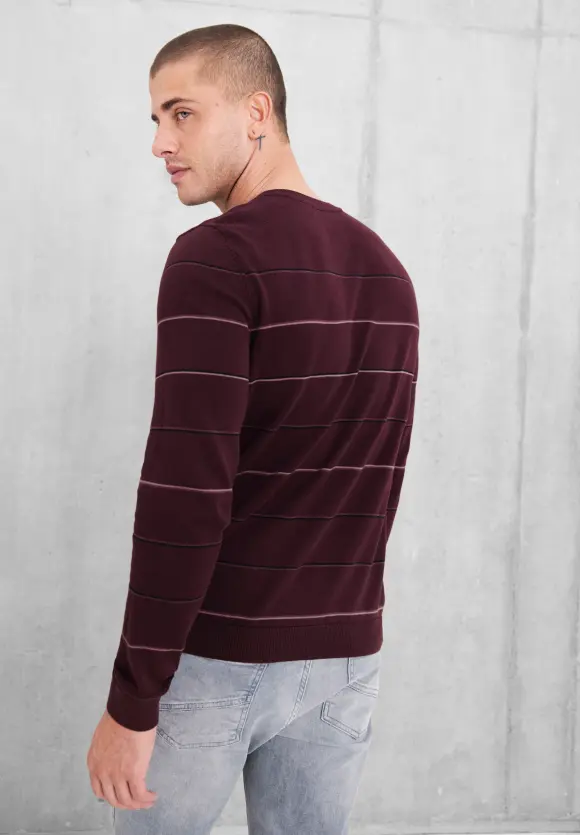 Gestreifter Strickpullover - burgundy red