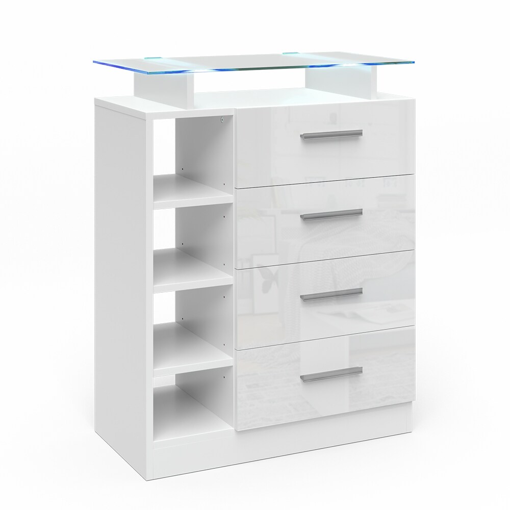 Vicco Kommode Asti 4 Schubladen Highboard LED Beleuchtung Glasablage Anrichte