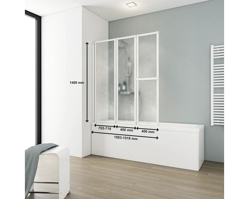 3-delige badwand SCHULTE Komfort 151,8 x 140 cm helder glasprofiel kleur wit D1410 04 01 140