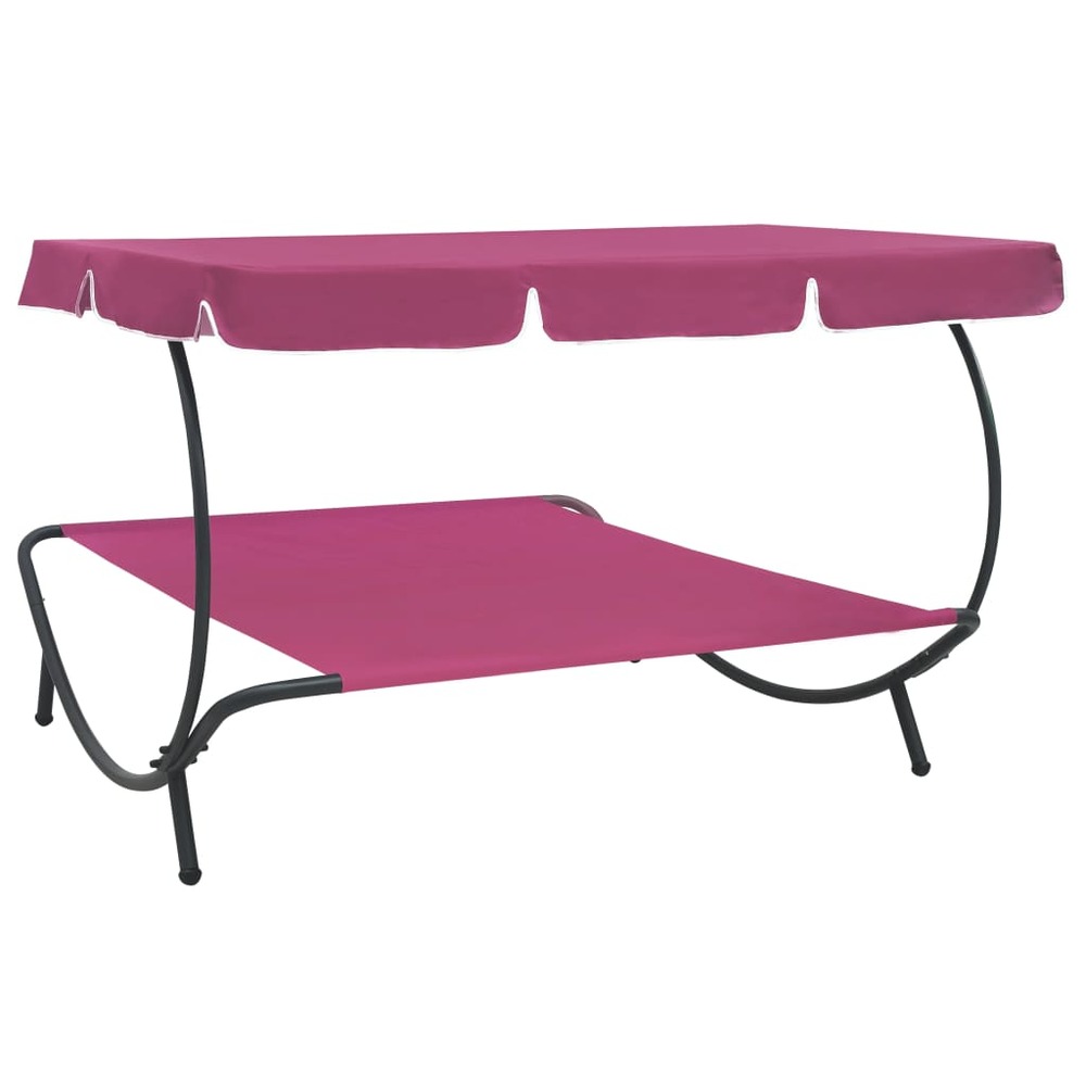 Lit de repos transat chaise longue d'extérieur 200 cm avec auvent rose