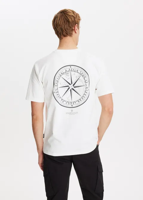 T-shirt met print kompas off-white (WIT.O)