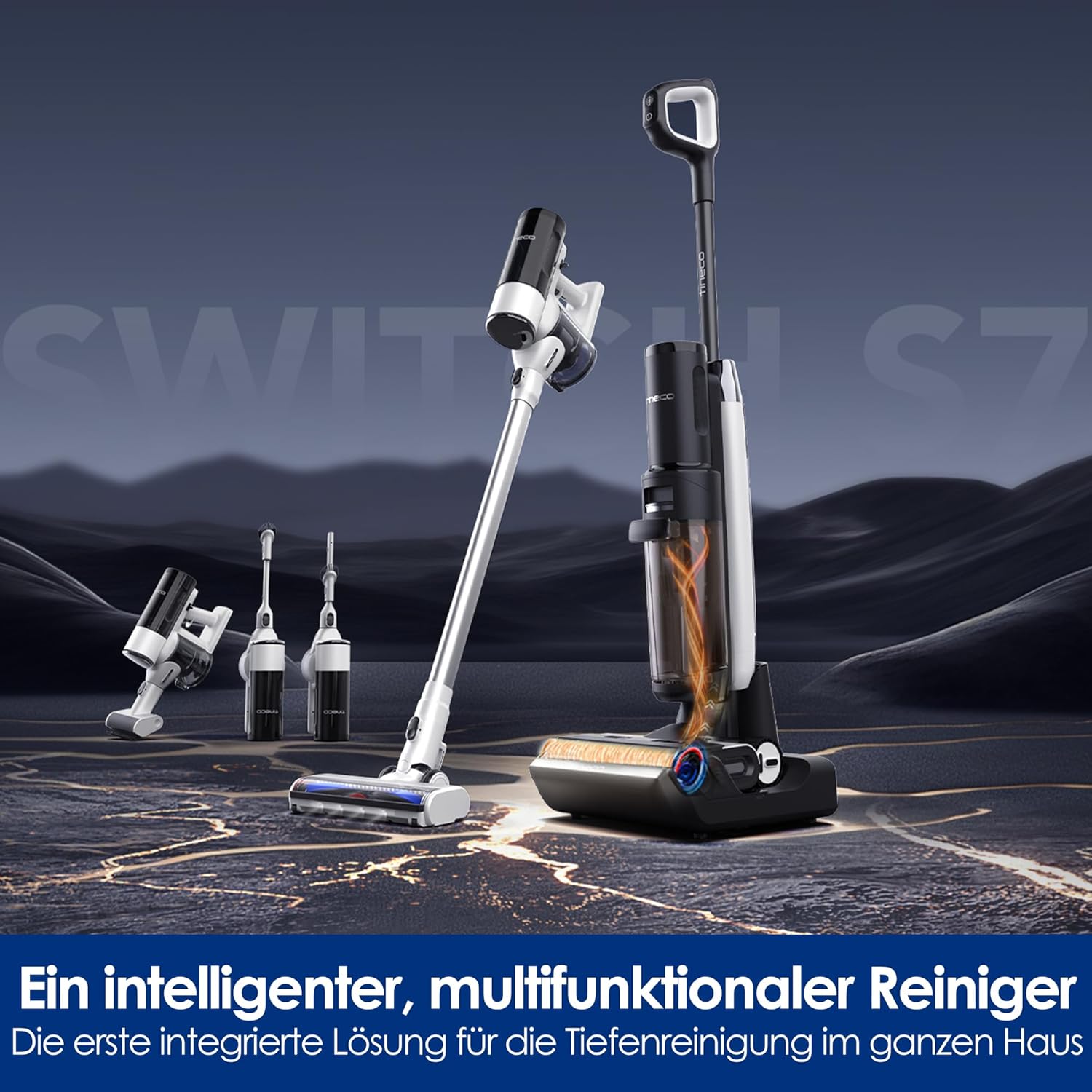 Tineco Floor ONE Switch S7 Nass Trockensauger, Saugwischer 40min, Staubsauger 50min, 70℃ Flashdry, Beidseitige Kantenreinigung, ZeroTangle Bürste, Dreifache Batterielebensdauer, für das Ganze Haus