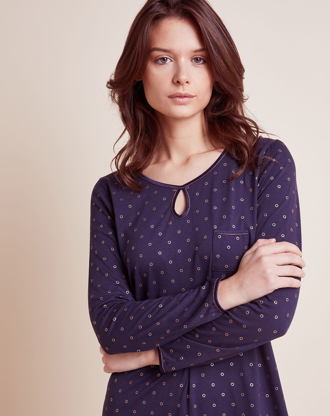 Le Chat Chemise de nuit imprimée Caline marine