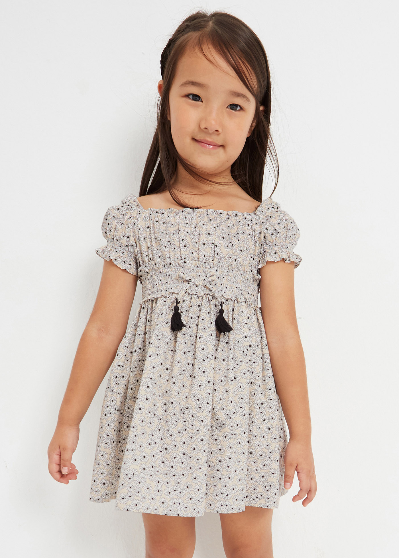 Vestido estampado em algodão sustentável para meninas