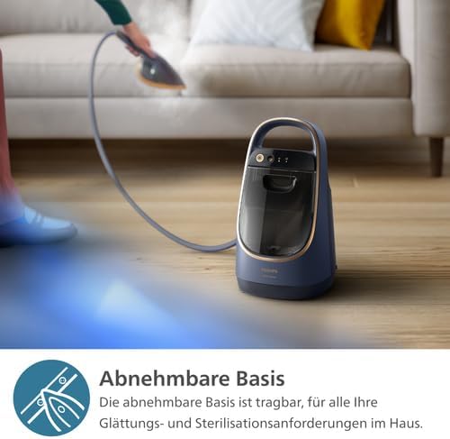 Philips All-in-One-Bügelkomplettlösung 8500-Serie - Mehrwinkliges Bügelbrett, kein Verbrennen, abnehmbare Basis, Dual Heating Technologie, tötet 99,9% der Bakterien und Staubmilben* (AIS8530/20)