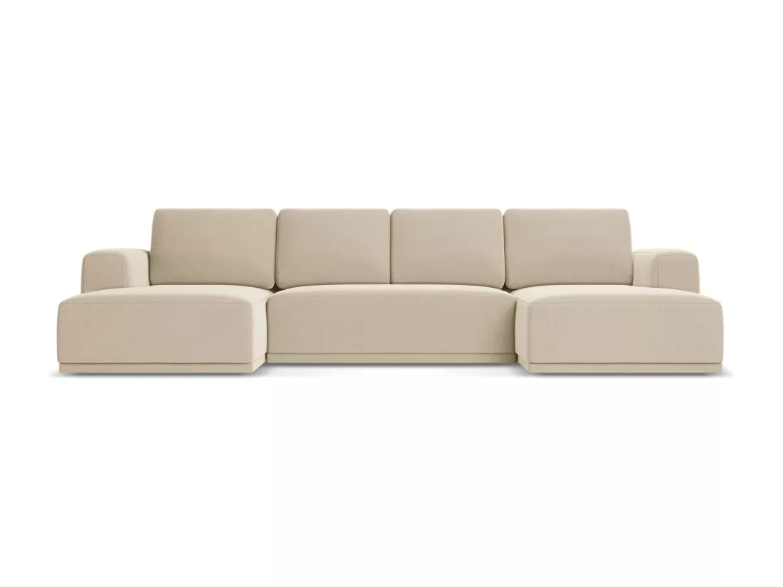 Canapé d'angle panoramique convertible en velours - beige clair - KAILA