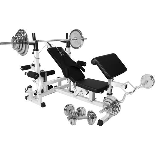 Estação Universal Gorilla Sports com Conjunto de Halteres Cromados de 108 kg