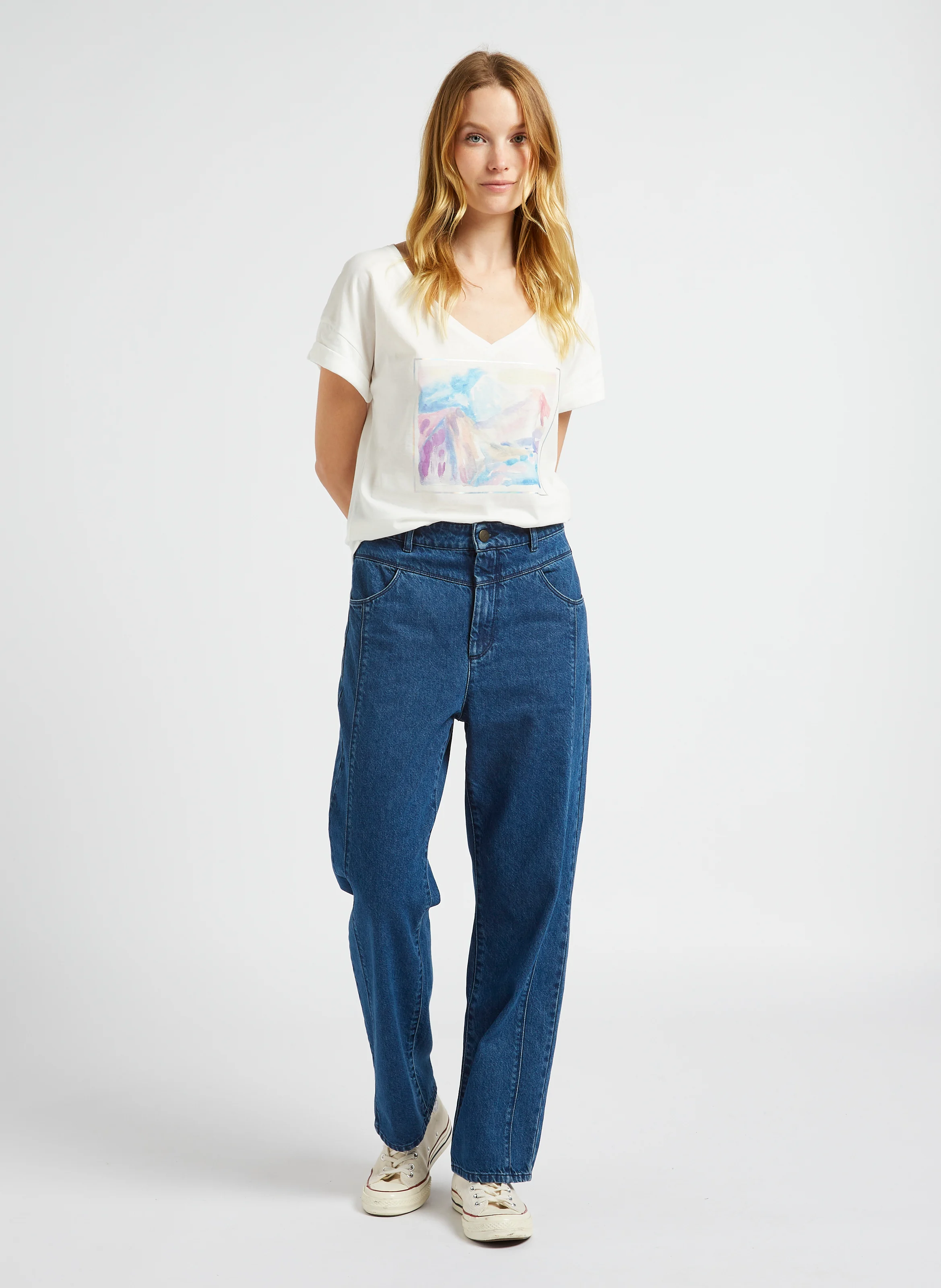 MARCO - Tee-shirt col V en coton | Blanc