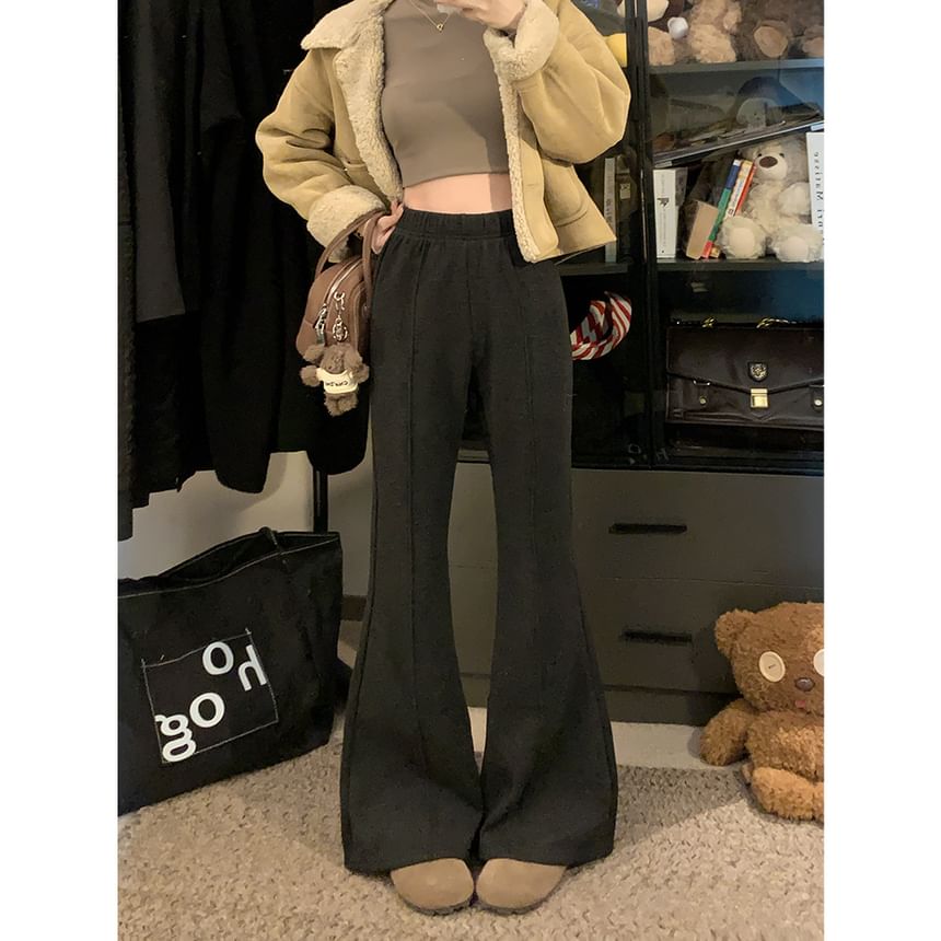 Trendycas - Elastische taille, effen fleecegevoerde, uitlopende broek