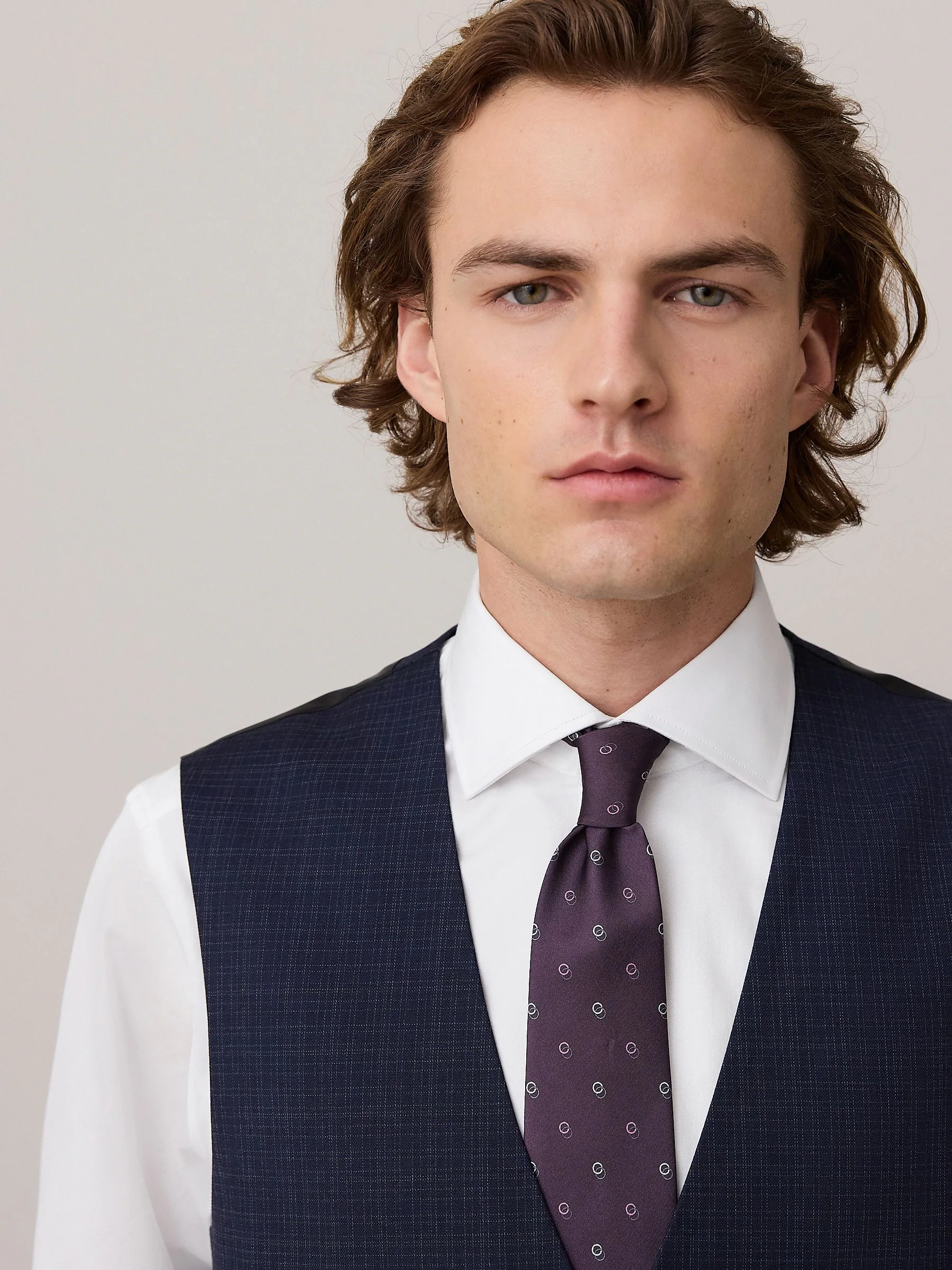 Marineblauw - Geruit Textuur Kostuum Vest