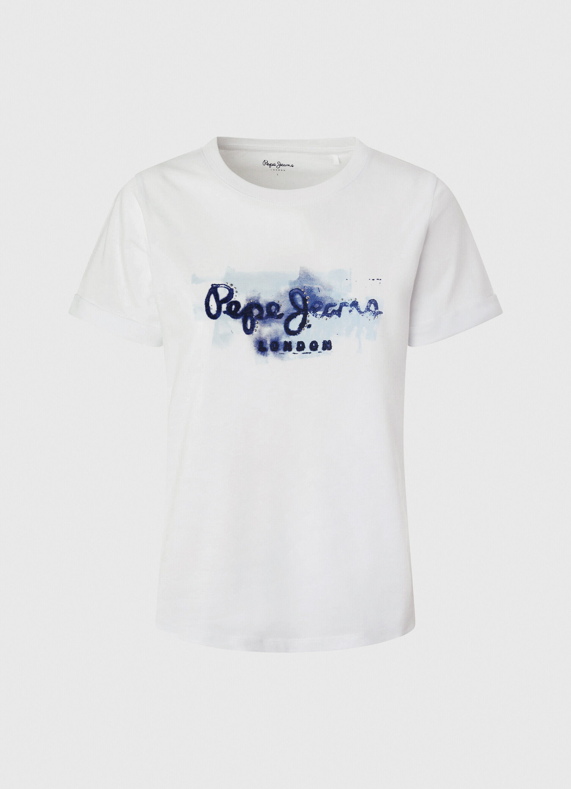 Camiseta de algodão com logo em degradê - branca