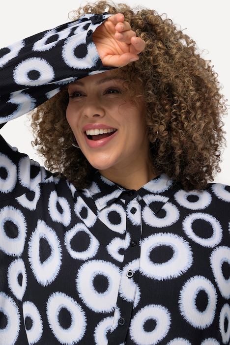 Longbluse, Kreise, Hemdkragen, Langarm, Krepp