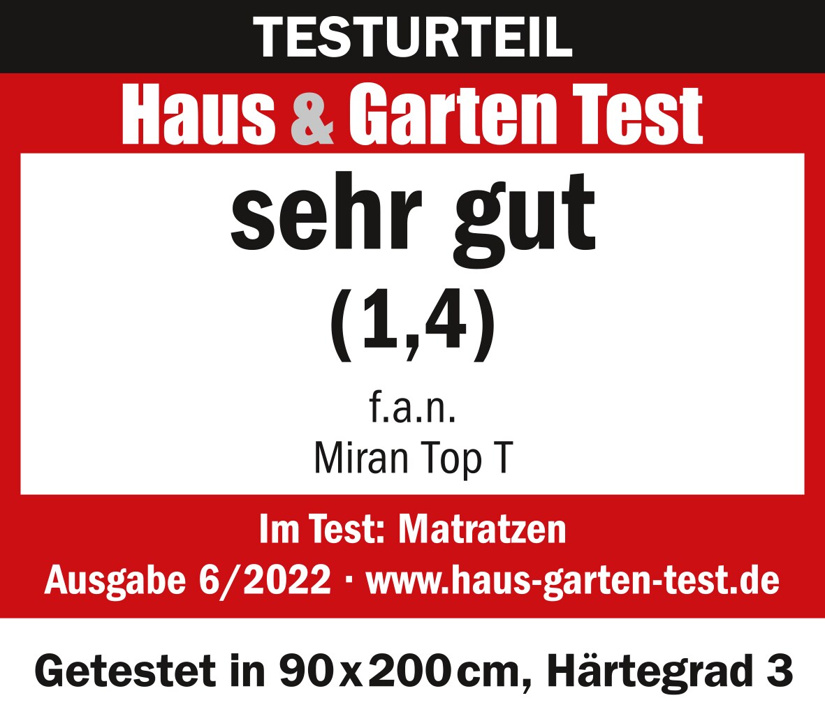 f.a.n. 7-Zonen-Gelart-Tonnentaschenfederkern-Matratze Miran Top T 90x200cm - H2 - versch. Ausführungen