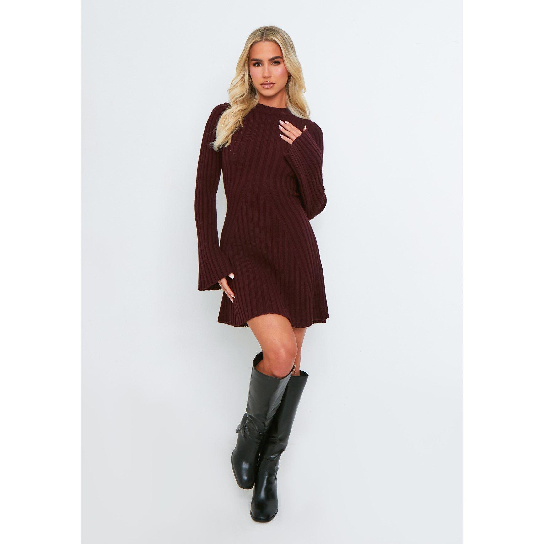 Missy Empire ME Rib Knit Flare Mini Dress Womens