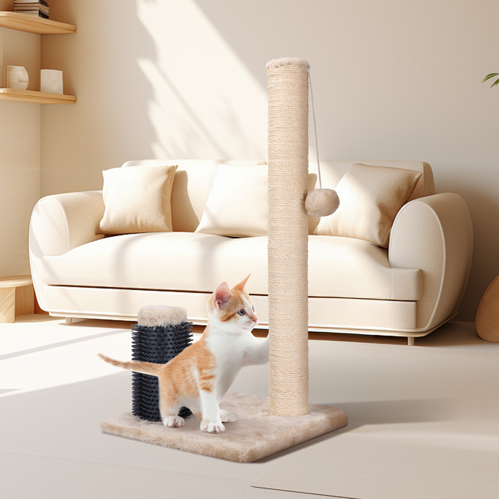 Arranhador para Gatos Nobleza, Poste Arranhador para Gatos, Corda de Sisal Natural com Brinquedo de Bola e Pente de Silicone para Gatos.