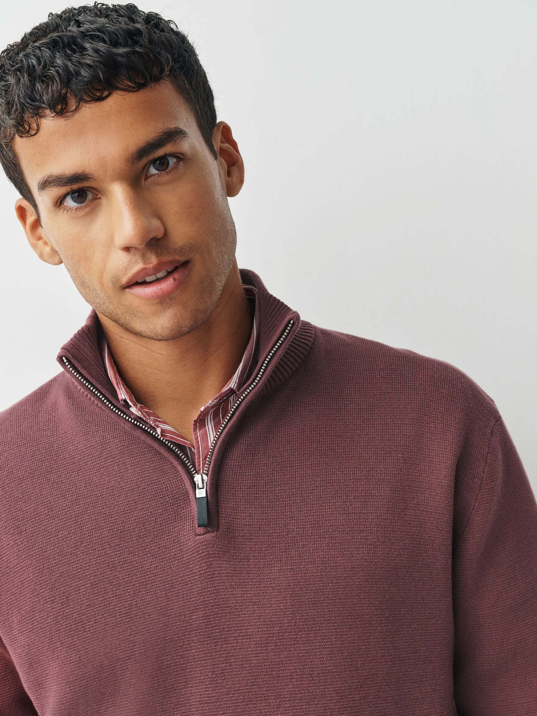 Roze - Effen - Regular fit 100% katoenen premium trui met korte rits