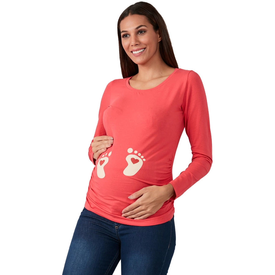 M.M.C. Umstandslangarmshirt Baby Füße mit Motiv Koralle