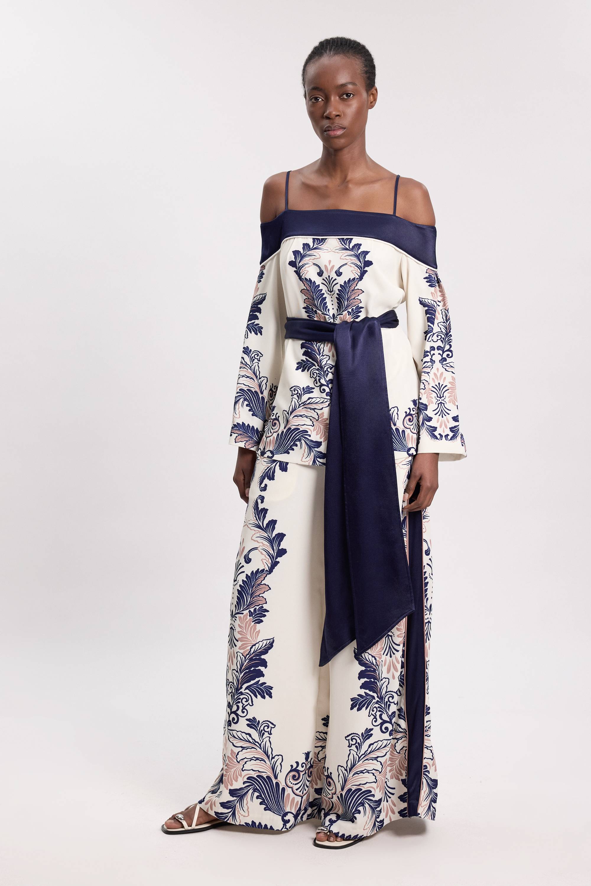 KarenMillen Haut Bardot Tissé À Imprimé Foulard Avec Ceinture