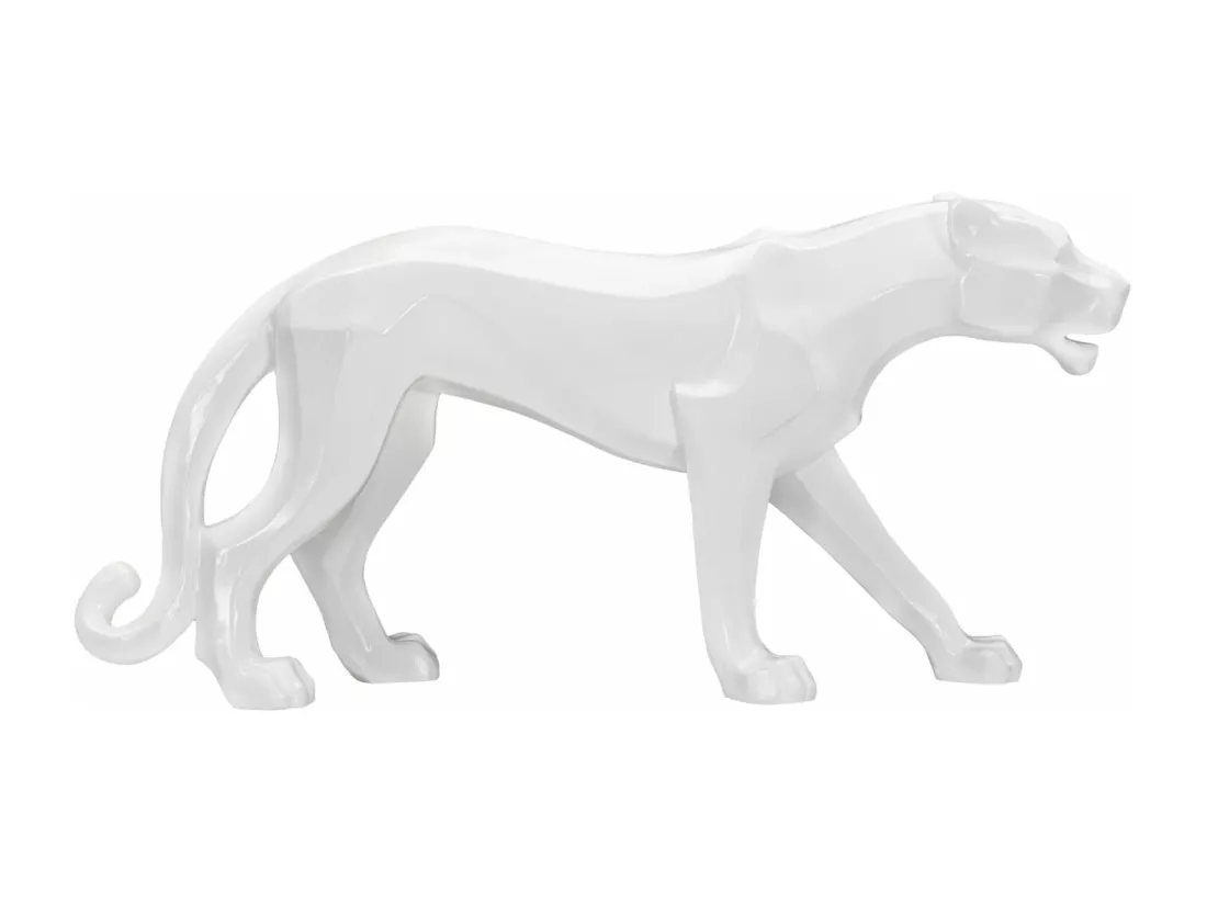 Sculpture géométrique de panthère blanche, 70x18x32,5 cm - Statue moderne inspirée du cubisme en résine