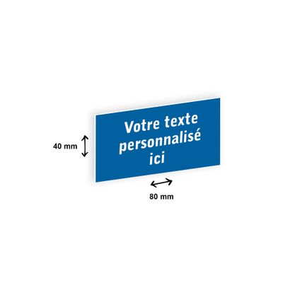 Plaque personnalisée avec votre texte - 80 x 40 mm - bleue - adhésivée prête à poser
