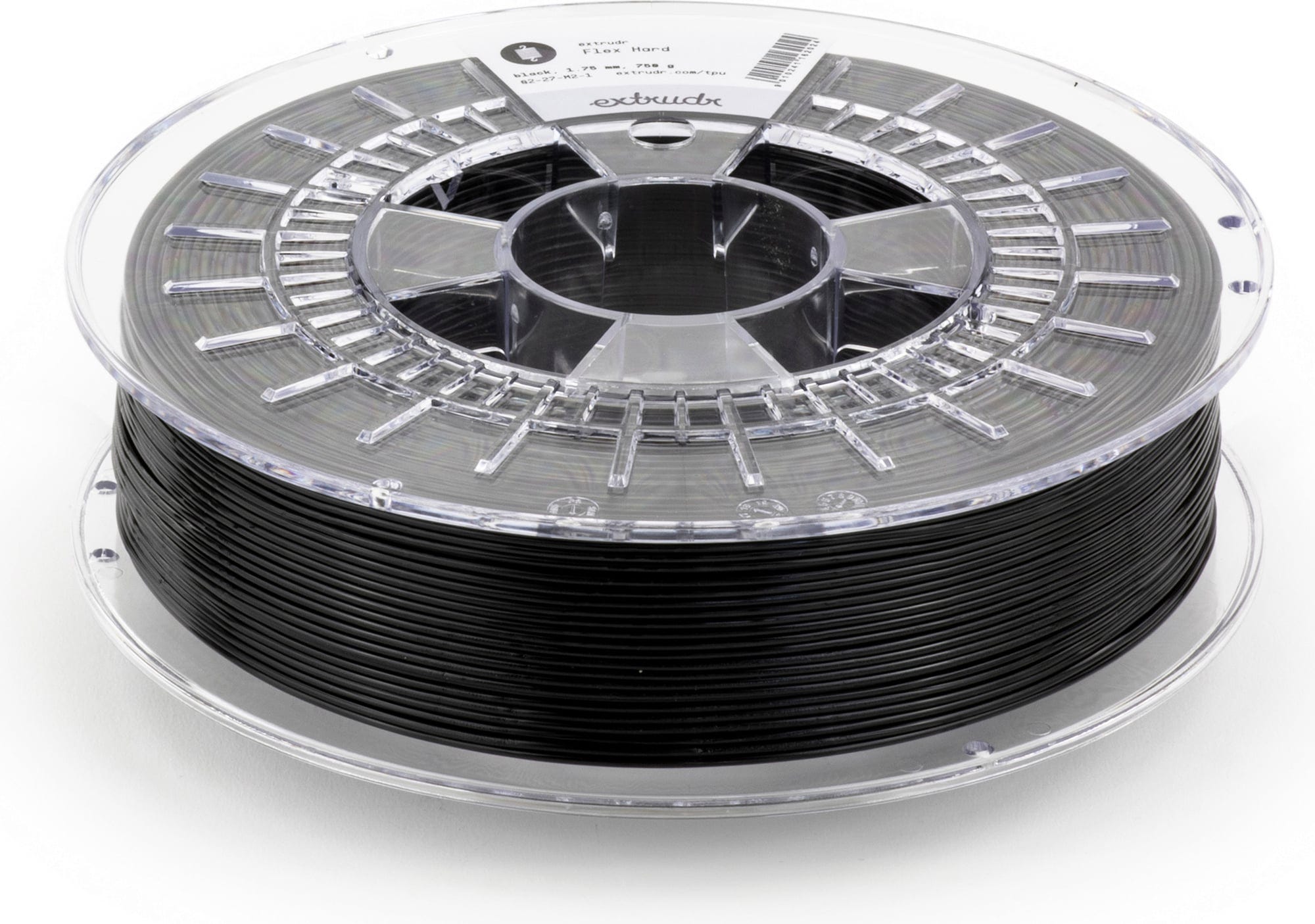 Extrudr  TPU hard Schwarz, 1,75 mm / 750 g    Hartes Flex Line Filament für industrielle Anwendungen in Schwarz