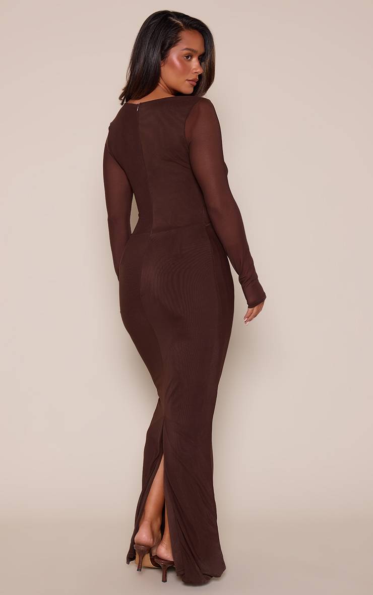 Chocolat Robe Longue Corsetée Moulante En Mesh Avec Empiècements En Dentelle