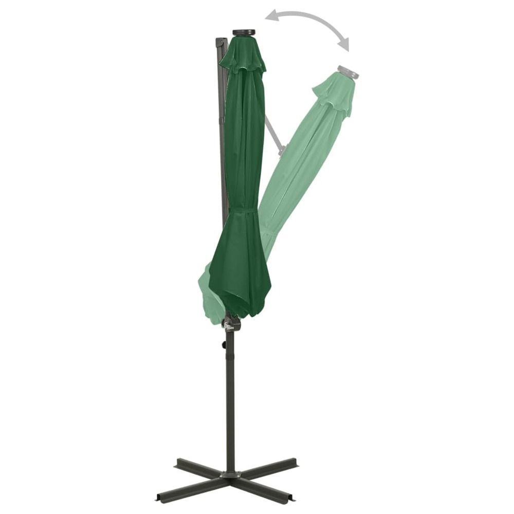 Parasol meuble de jardin déporté avec mât et lumières led 300 cm vert