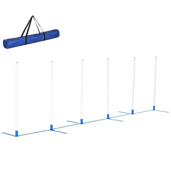Hundeslalåmstaver Agilitytrening For Kjæledyr Hundetreningssett Inkludert 600D Veske Polyester Plast Hvit + Blå 305 X 60 X 94 Cm