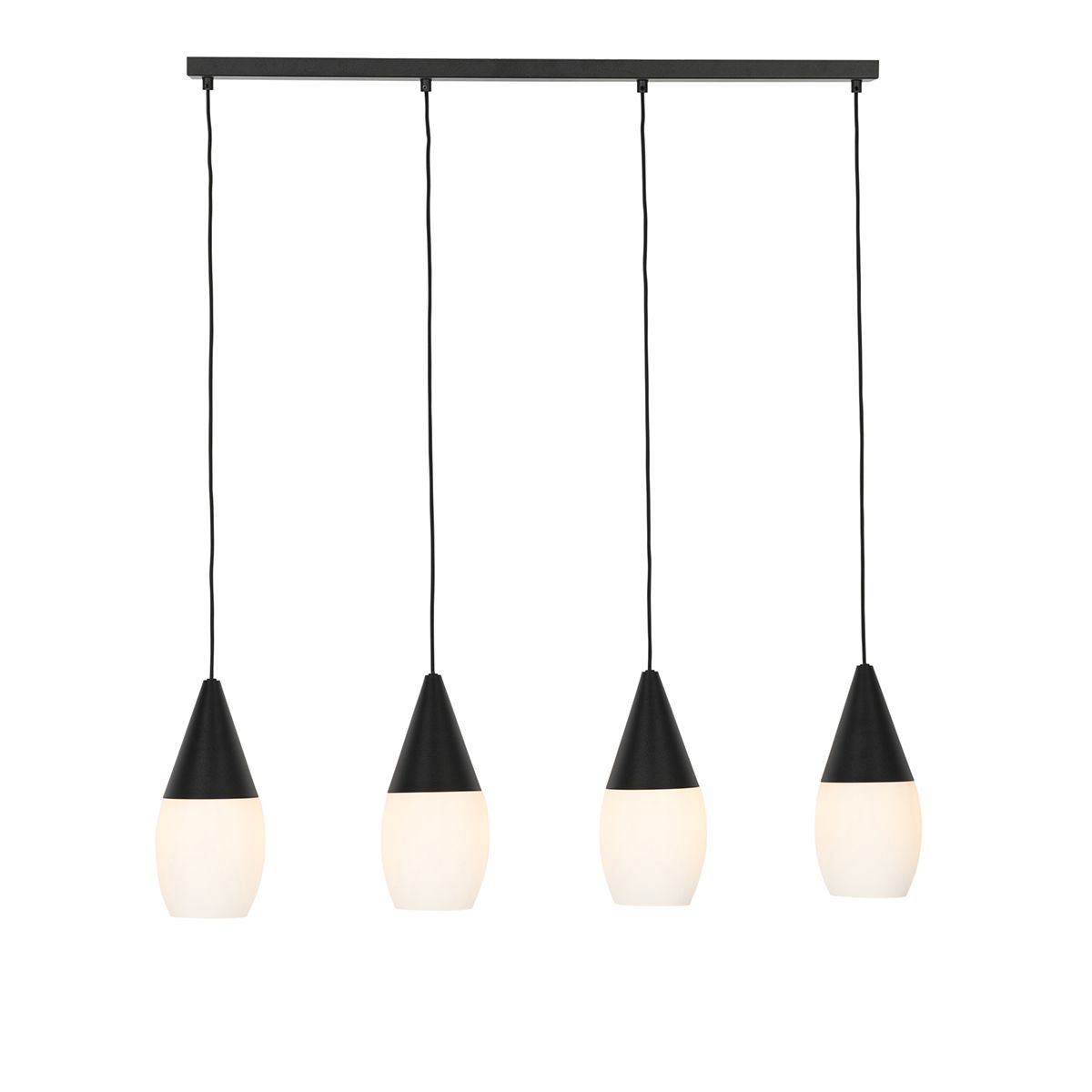 Moderne hanglamp zwart met opaal glas 4-lichts - Drop