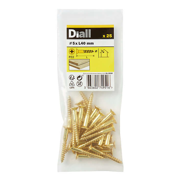 Vis à bois en laiton pozidriv 5x40 mm - 25 pièces