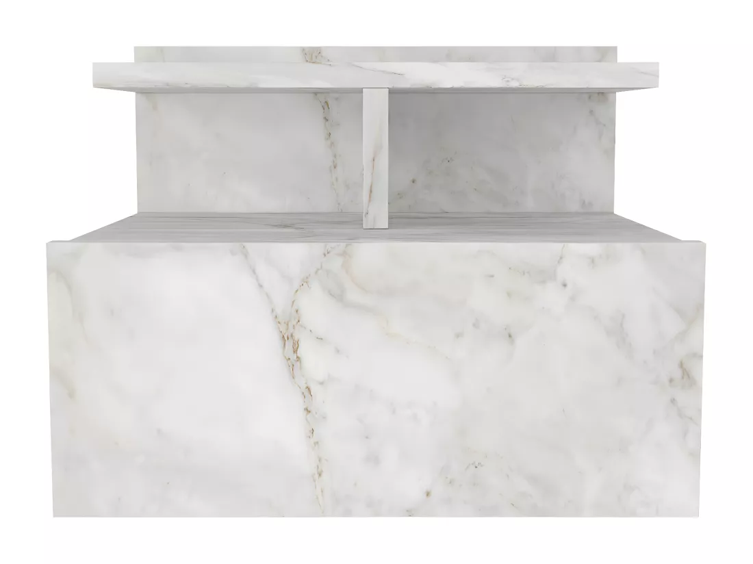 Lot de 2 tables de chevet suspendues - 1 tiroir - Effet marbre blanc - AZELNO