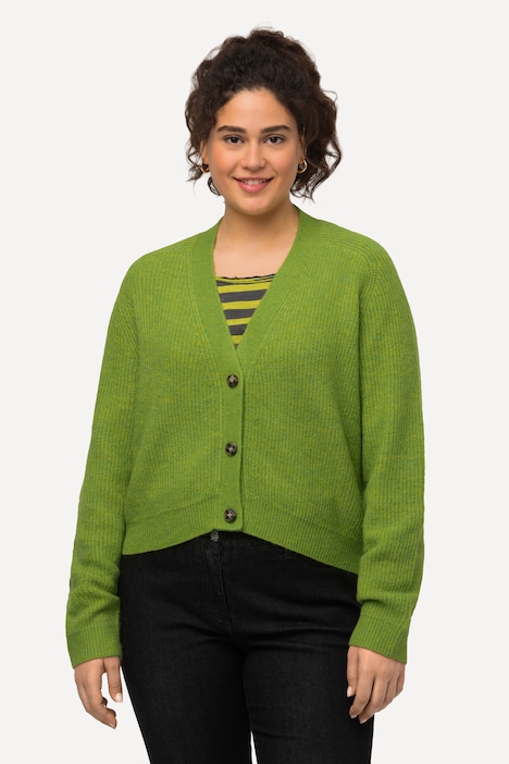Strickjacke, V-Ausschnitt, Knopfleiste, Raglanärmel