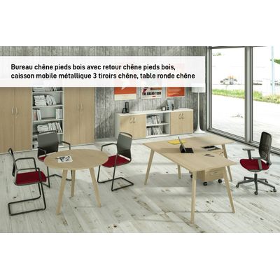 Bureau LEONARDO - 160 cm - Pieds bois - Chêne