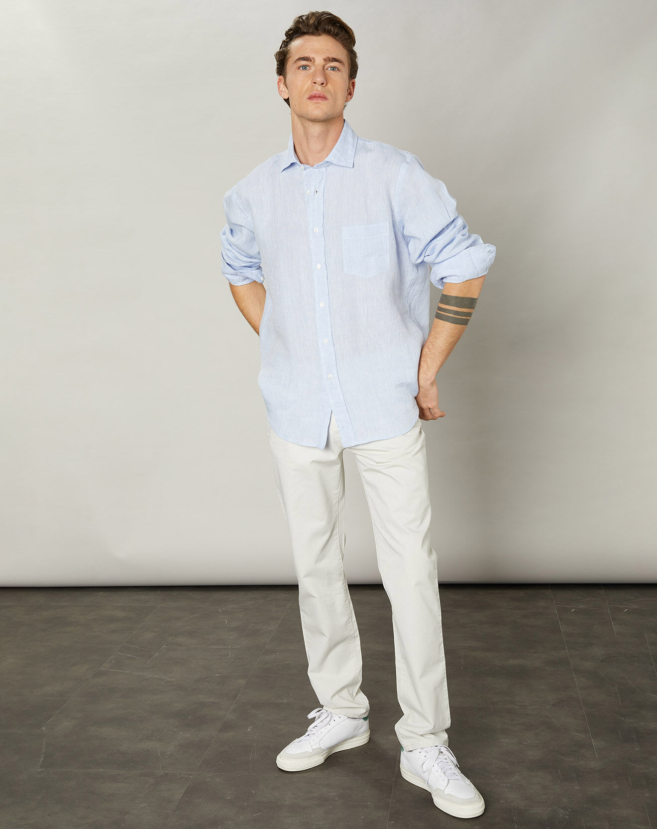 Hartford Chemise regular 100% Lin Paul bleu ciel
