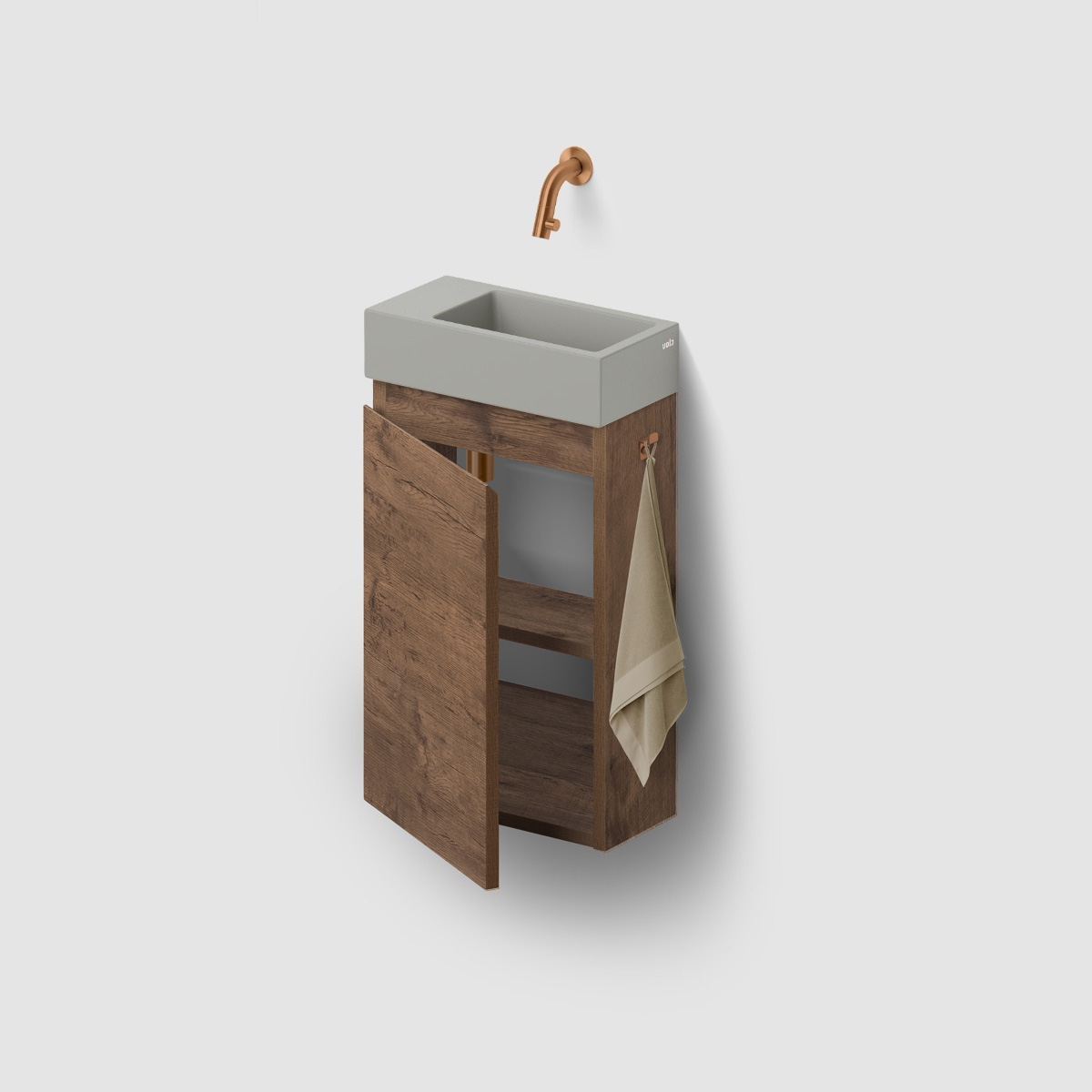 Clou Flush 3 toiletmeubel 36cm donker eiken rechtsdraaiend met keramische fontein grijs mat zonder kraangat