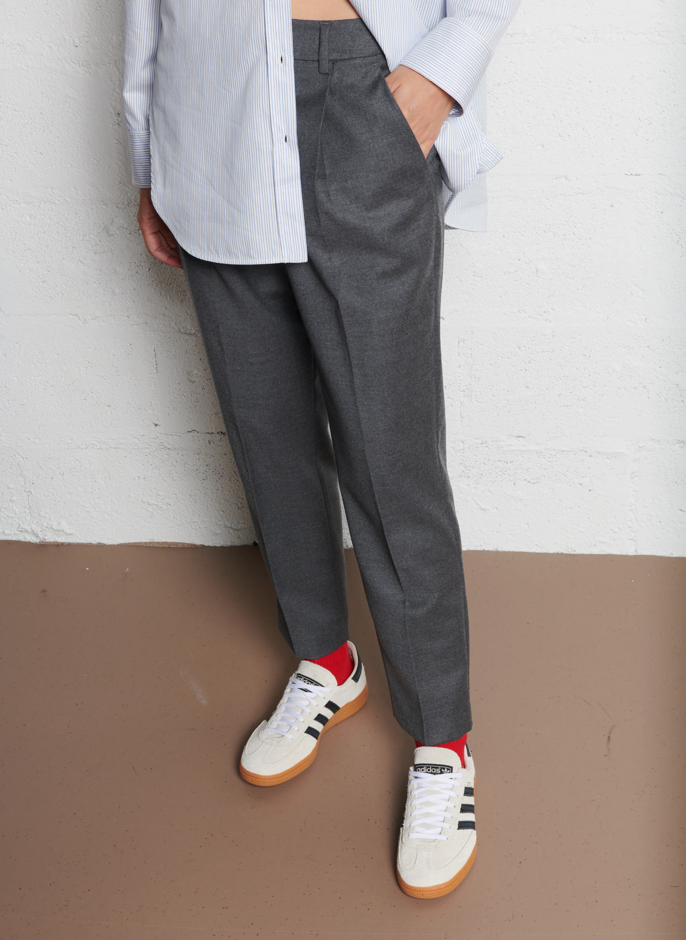 CALDAIA - Pantalon carotte en laine mélangée | Argent