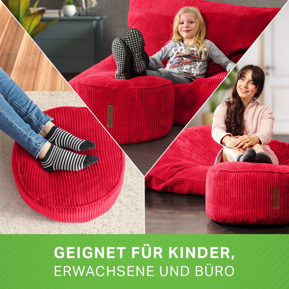 Groene bonen poef kussen 45x25cm met EPS kralen vulling & corduroy stof vloerkussen ligstoel kussen zitkussen poef fauteuil kinderen volwassenen stoffen kruk opbergruimte rood