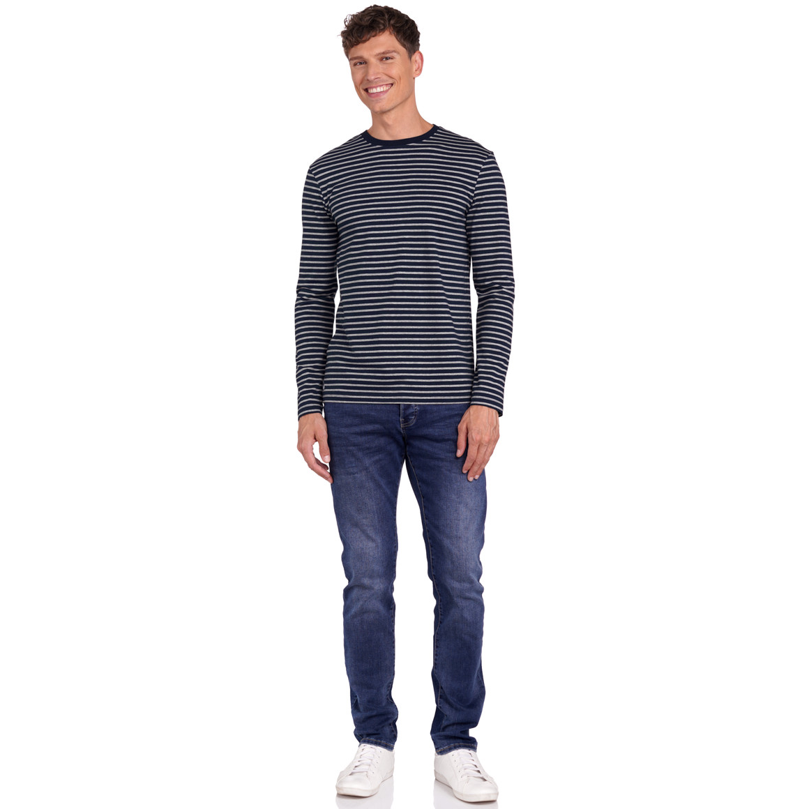 Famy 3 Herren Langarmshirts im Set hellgrau / dunkelblau