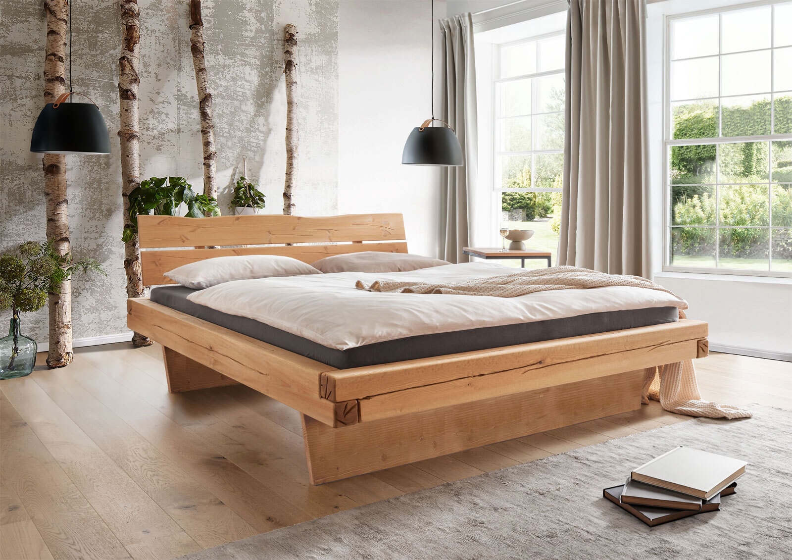 Bett III mit Holzwangen140 x 200 cm eichenfarbig Honig