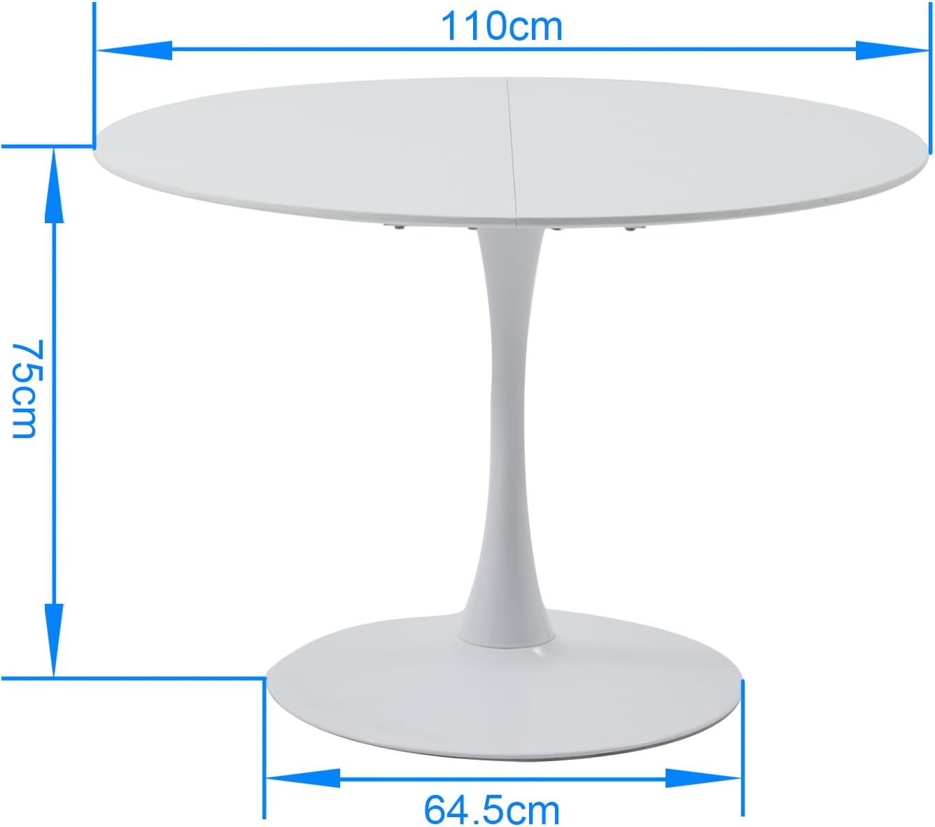 GrandCA HOME 110cm weißer moderner runder Esstisch,Tisch rund 110 cm, Esstisch rund,geeignet für 4–6 Personen, Geeignet für Küche,Wohnzimmer, Esszimmer,Weiß