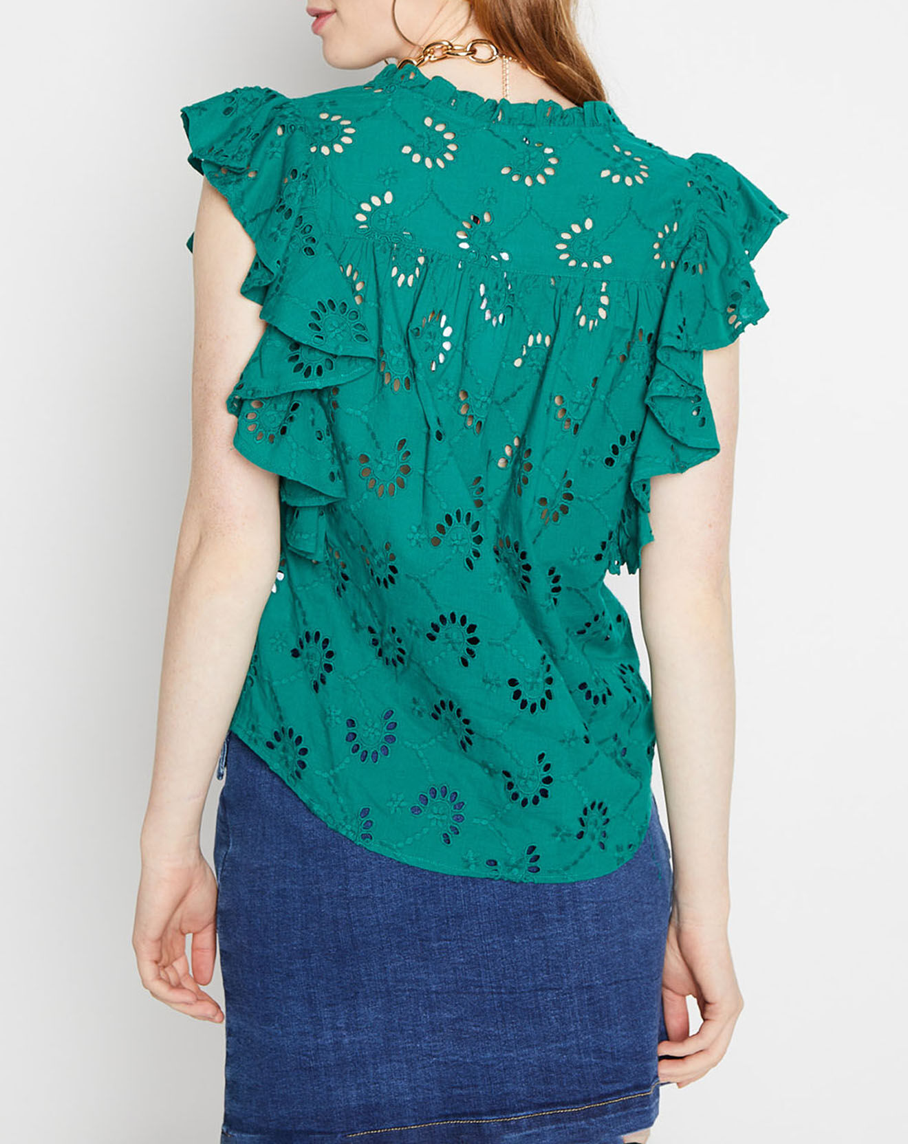 La Petite Etoile Top ajouré Cordelia boutonné vert